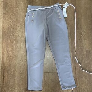 Women's medium Savion light grey Straight Leg dress Pants with 6 gold buttons